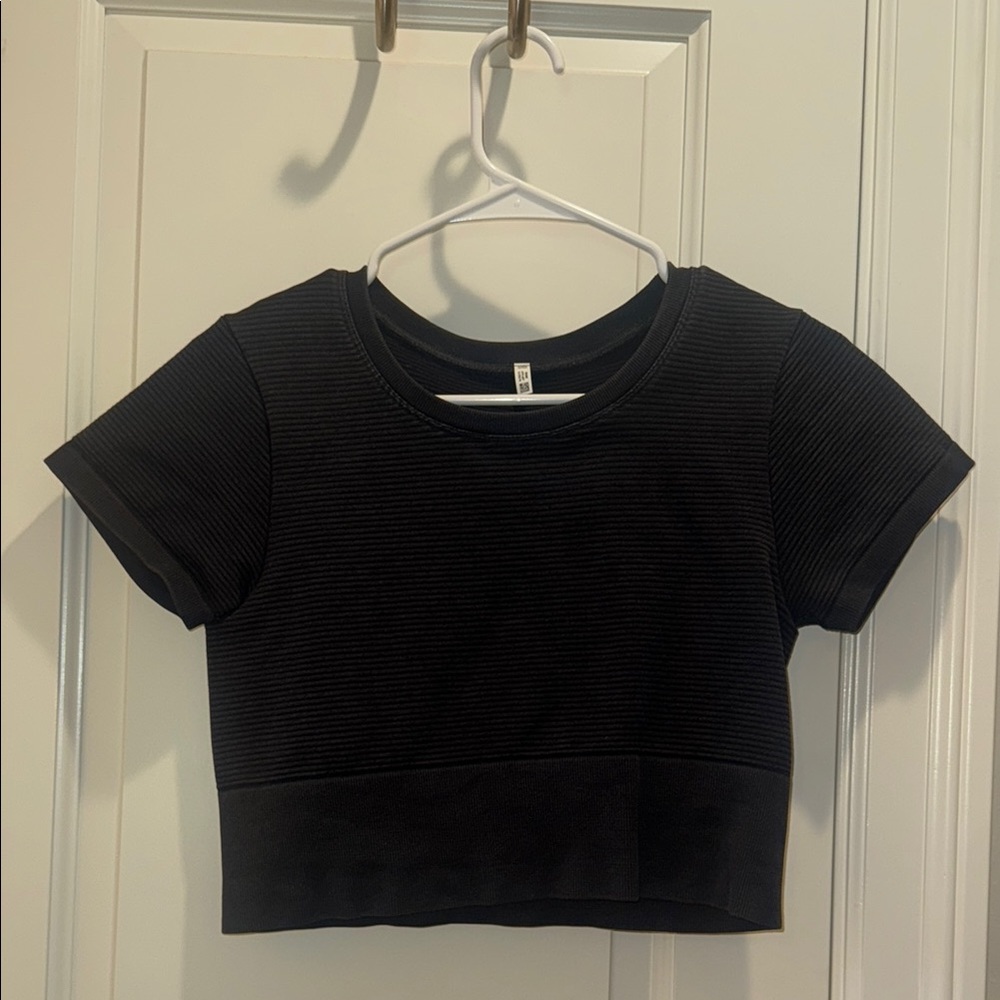 Aerie Dark Gray Ribbed Cropped Top